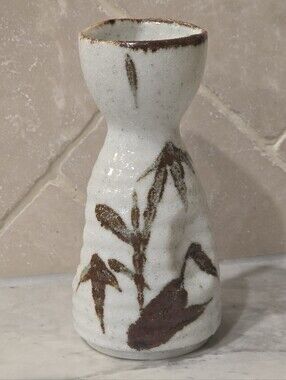 Vintage Sake Japanese Decanter Vase Studio Art Pottery Bamboo Botanical Speckle